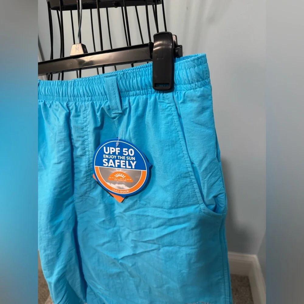 New Columbia PFG Omni shade Backcast Water Shorts Medium M Aqua Blue Men’s Swim